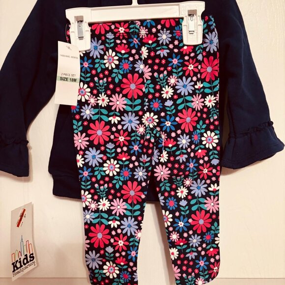 Kids Headquarters Girl Hoodie & Floral Leggings Outfit Set Navy 18M - Picture 3 of 7